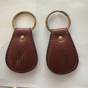 Lot of 2 Vintage Polo Ralph Lauren Brown Leather Key Chain Key Ring Fob